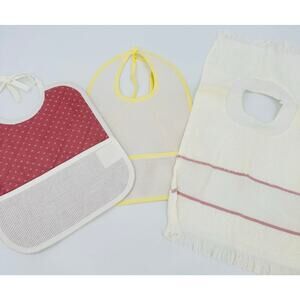 3 Blank Baby Bibs For Cross Stitch Vintage Aida Cloth Pink Yellow Heirloom Gift